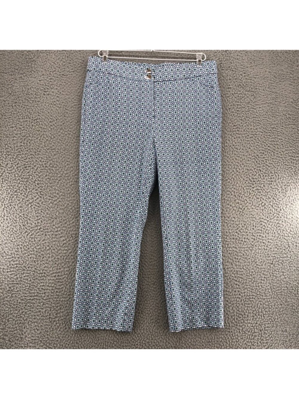 Chicos Pants Womens 1 US 8 Blue Batik Patterned Cropped Capri High Rise Stretch